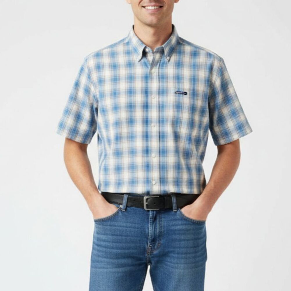 Patagonia Blue & White Striped Short Sleeve Button Up Shirt S